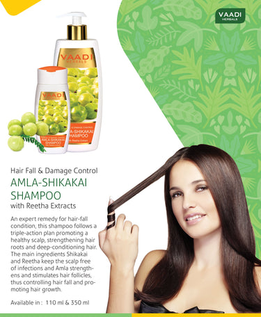Vaadi Herbals Amla Shikakai Shampoo, Hairfall and Damage Control, 110ml